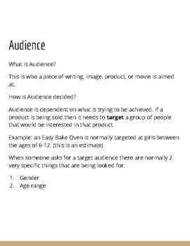 Preview of Audience worksheet and Handout