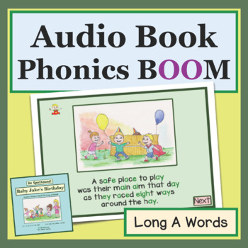 Preview of Audio Book Long A Phonics Story Digital Boom Cards Baby Jake's Birthday