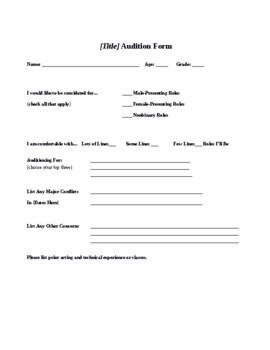 Preview of Audition Form & Notes Page
