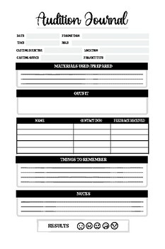 Preview of Audition Journal Printable