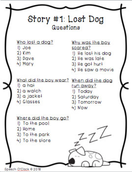 auditory comprehension short stories wh questions by speech oclock