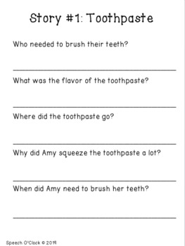 Volume 2: Auditory Comprehension Short Stories & Wh- Questions | TpT