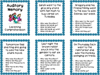 Preview of Auditory Memory - Listening Comprehension Cards - Version 1