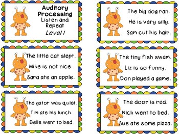 Preview of Auditory Processing Cards - Listen and Repeat - Level 1
