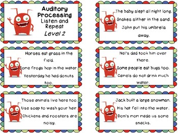 Preview of Auditory Processing Cards - Listen and Repeat - Level 2