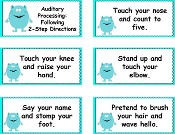 Auditory Processing: Following 2-Step Directions Cards by Klever Kiddos
