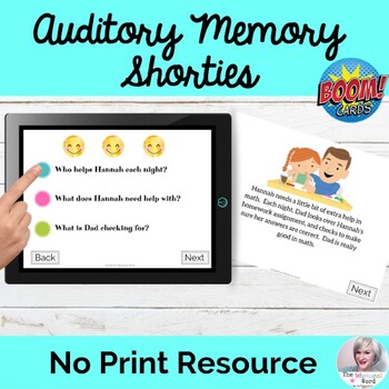 Preview of Auditory Processing Memory Wh- Questions Boom Cards | No Print Digital Speech