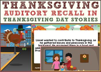Preview of Auditory Recall in Thanksgiving Day Stories Boom Cards