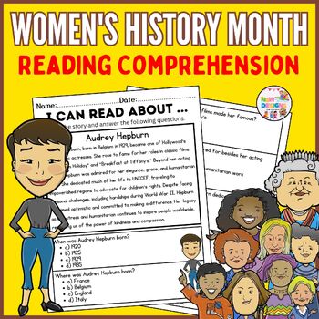 Preview of Audrey Hepburn Reading Comprehension / Women's History Month Worksheets
