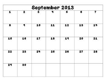 Aug 2013-July 2014 Basic Blank Calendars by Emily's Teaching Goodies