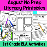 August 1st Grade No Prep Literacy Worksheet Packet + TpT EASEL 