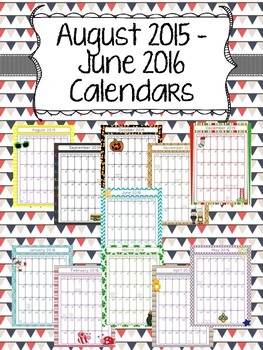 Preview of August 2015 - June 2016 Calendars