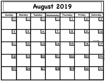 Preview of August 2019 Calendar