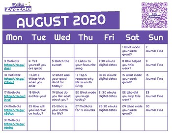 Preview of August 2020 Self Care Calendar