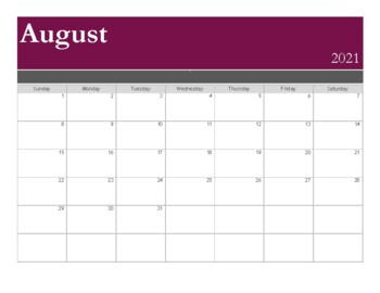 blank august calendar teaching resources teachers pay teachers