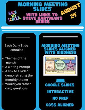 Preview of August 2024 SEL/ Morning Meeting Slides featuring Steve Hartman's Kindness 101