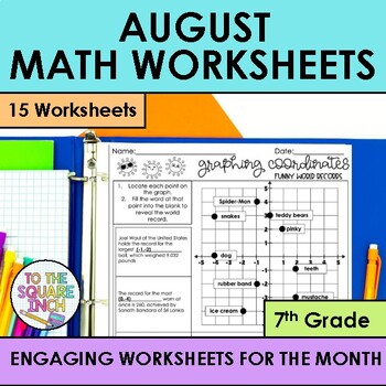 Preview of August 7th Grade Math Holiday Math Worksheets
