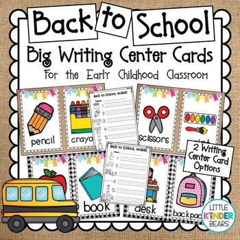 Preview of Back to School | Big Writing Center Cards | Writing Activities