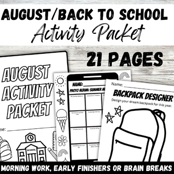 Preview of August Back to School Morning Work or Early Finisher Independent Activity Packet