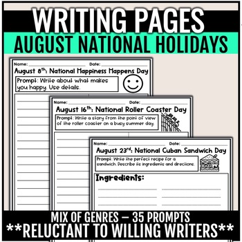 August - Back to School - National Holiday Writing Prompts | TPT