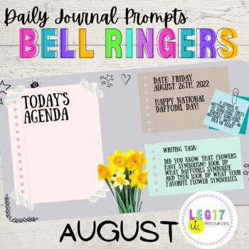 Preview of August Bell Ringers/Warm Up |Daily Writing Prompts| Agenda| Secondary ELA