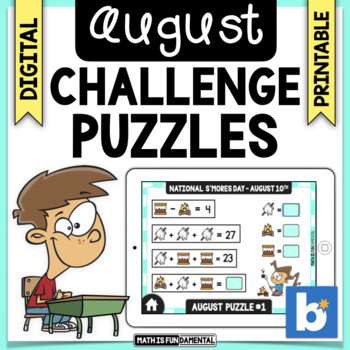 Preview of August Brain Teasers & Challenge Puzzles | Boom Cards | Logic | Digital & Print