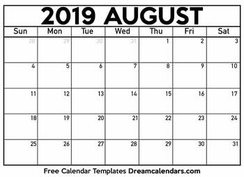 Preview of August Calendar 2019 - Printable Template