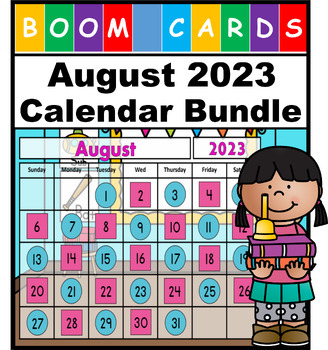 Preview of August Calendar Bundle 2023 Kindergarten Boom Cards with Audio