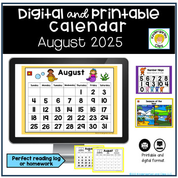 Preview of August Calendar  Digital and Printable