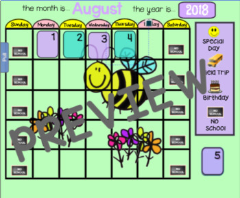 Preview of August Calendar for Smartboard -EDITABLE-