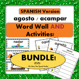 August / Camping Word Wall Cards AND Activities! Spanish v