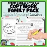August Copywork Handwriting Practice Family Pack