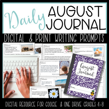 Preview of August Daily Warm Up Bell Ringer Writing Monthly Journal Print and Digital