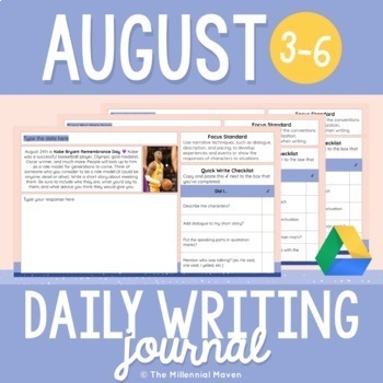August Daily Writing Journal | Distance Learning by The Millennial Maven