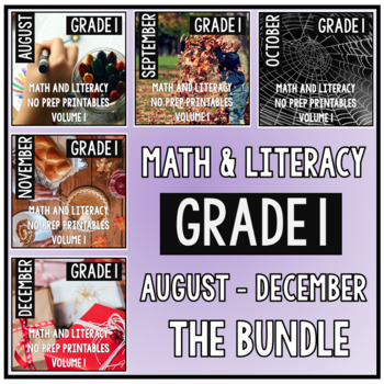 Preview of August - December BUNDLE First Grade Math and Literacy
