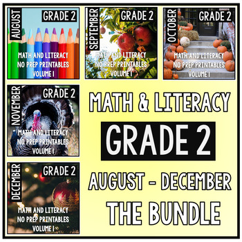 Preview of August - December BUNDLE Second Grade Math and Literacy