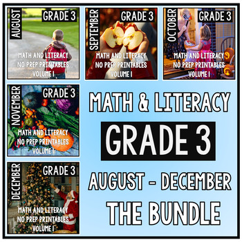 Preview of August - December BUNDLE Third Grade Math and Literacy