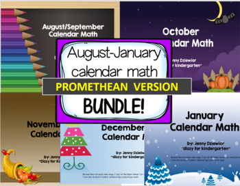Preview of August-January Calendar Math for the Promethean Board (Activboard) BUNDLE!