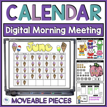 Preview of June Digital Calendar Math All Year Morning Meeting Slides And Activities