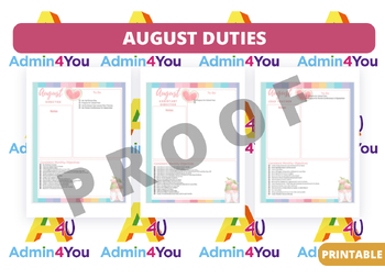 Preview of August Duties Checklists