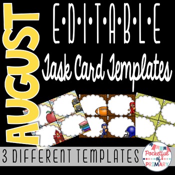 Preview of August EDITABLE Task Card TEMPLATES