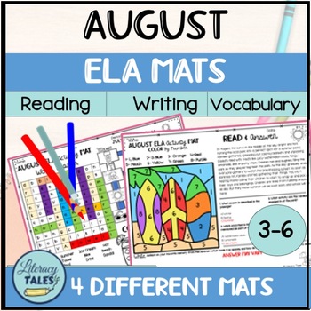 Preview of August ELA Summer Mats Packet  Reading Writing Vocabulary Mazes Word Search