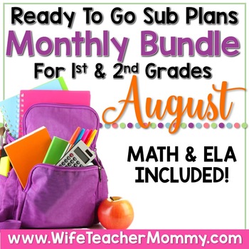 Preview of August Emergency Sub Plans 1st 2nd Grade Math & ELA Mini Bundle Back to School