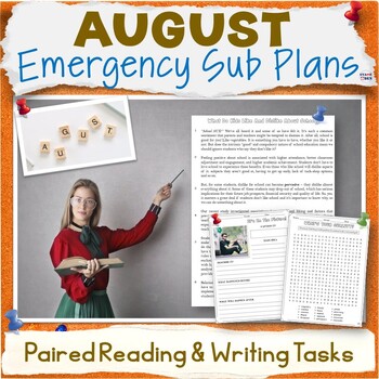 Preview of August Emergency Sub Plans Middle School ELA Substitute Teacher Activity Packet
