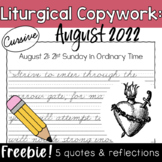 August FREEBIE: Cursive Catholic Liturgical Copywork - Bac