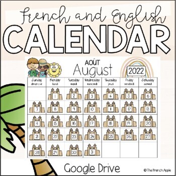 Preview of August FRENCH & English Interactive Calendar | Back to School | Google Slides
