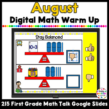 Preview of August First Grade Digital Math Warm Up For GOOGLE SLIDES