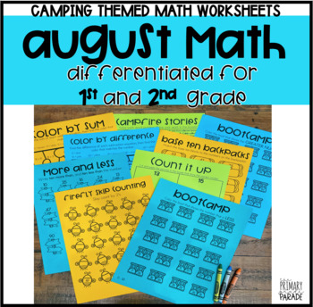 Preview of August NO PREP 1st and 2nd Grade Differentiated Printable Math Work