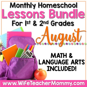 Preview of August Homeschool Lessons for 1st and 2nd Grade Math & Language Arts Mini Bundle