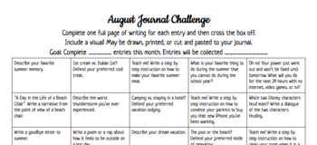 Preview of August Journal Prompts Writing Challenges 